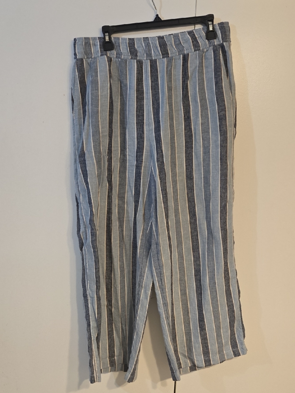 Wonderly Blue and White Vertical Stripe Linen Blend Casual Pants